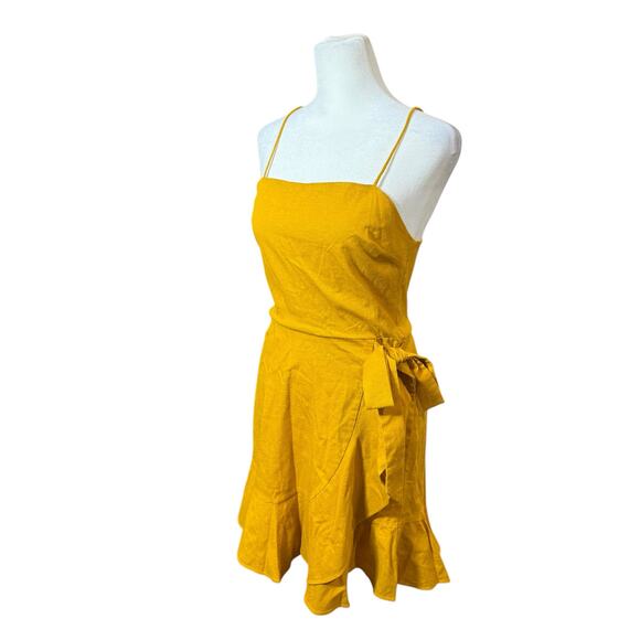 Express Dress Womens Small Yellow Mini Strappy Linen Feminine Boho Flapper Beach - Picture 3 of 12